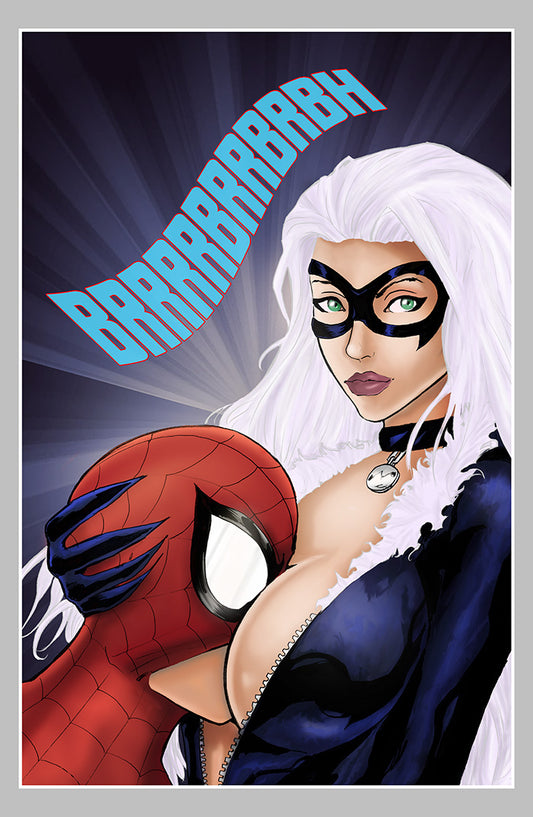 Black Cat Spidey Motorboat - 11x17 art print by Alfred Trujillo and Cara Nicole